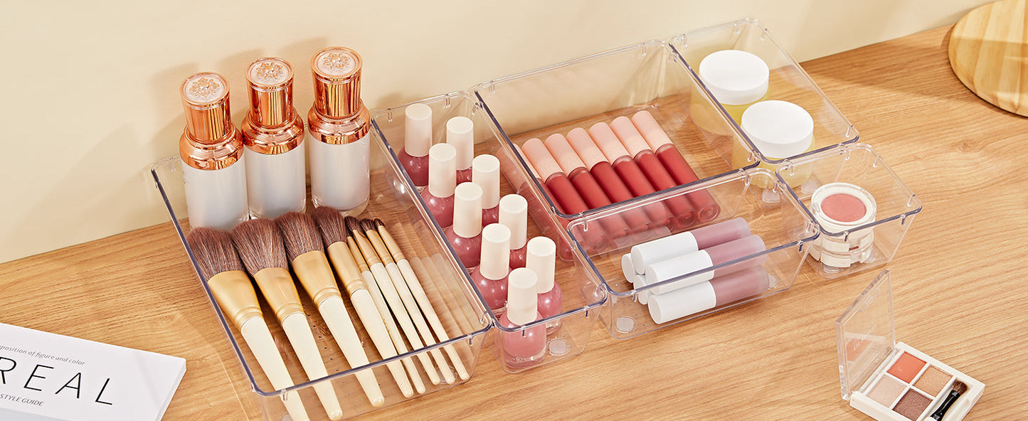 Premium Clear Plastic Drawer Organizer Set - Multi-Size