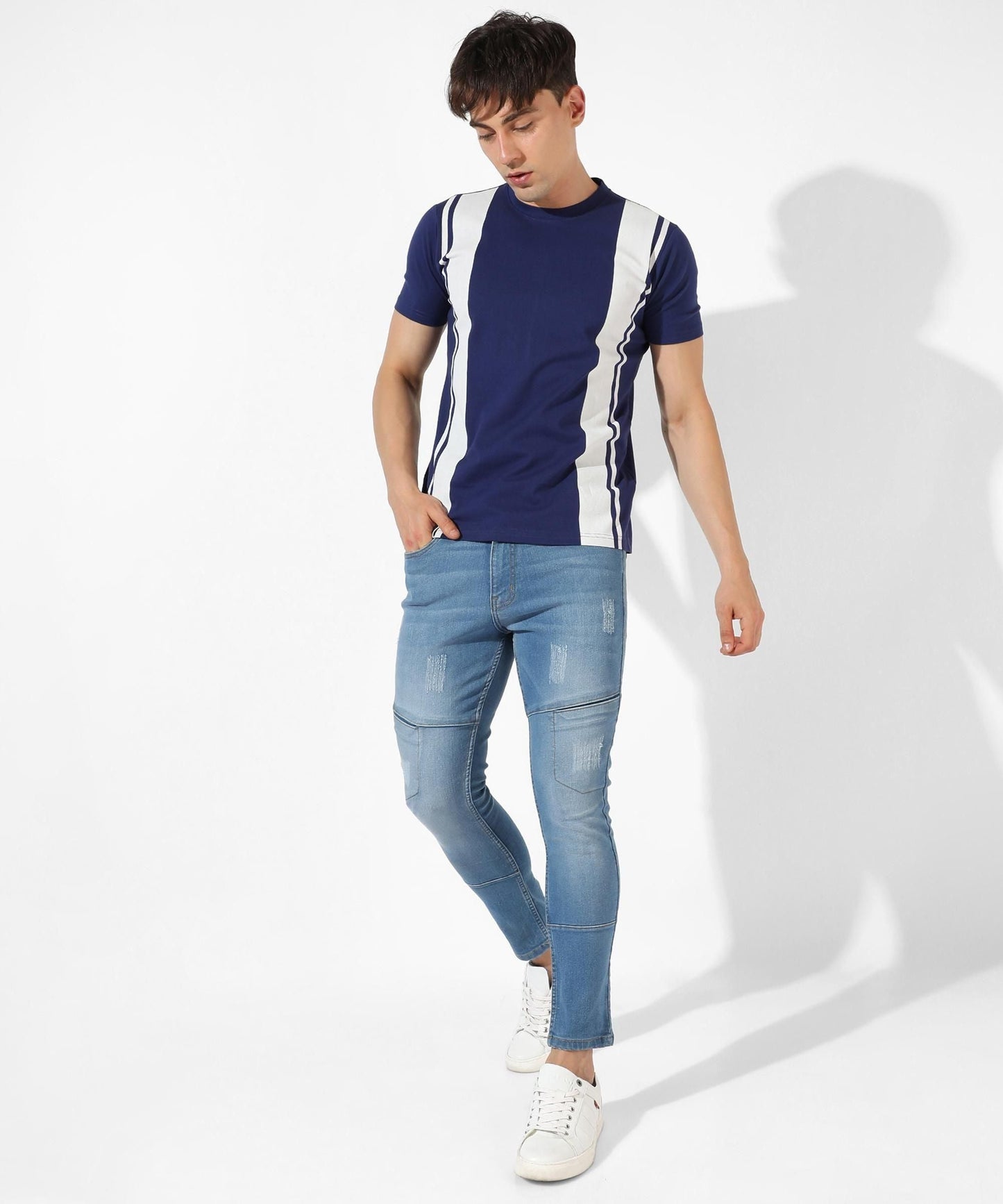 Campus Sutra Cotton Blend Color Block Half Sleeves Mens Round Neck T-Shirt
