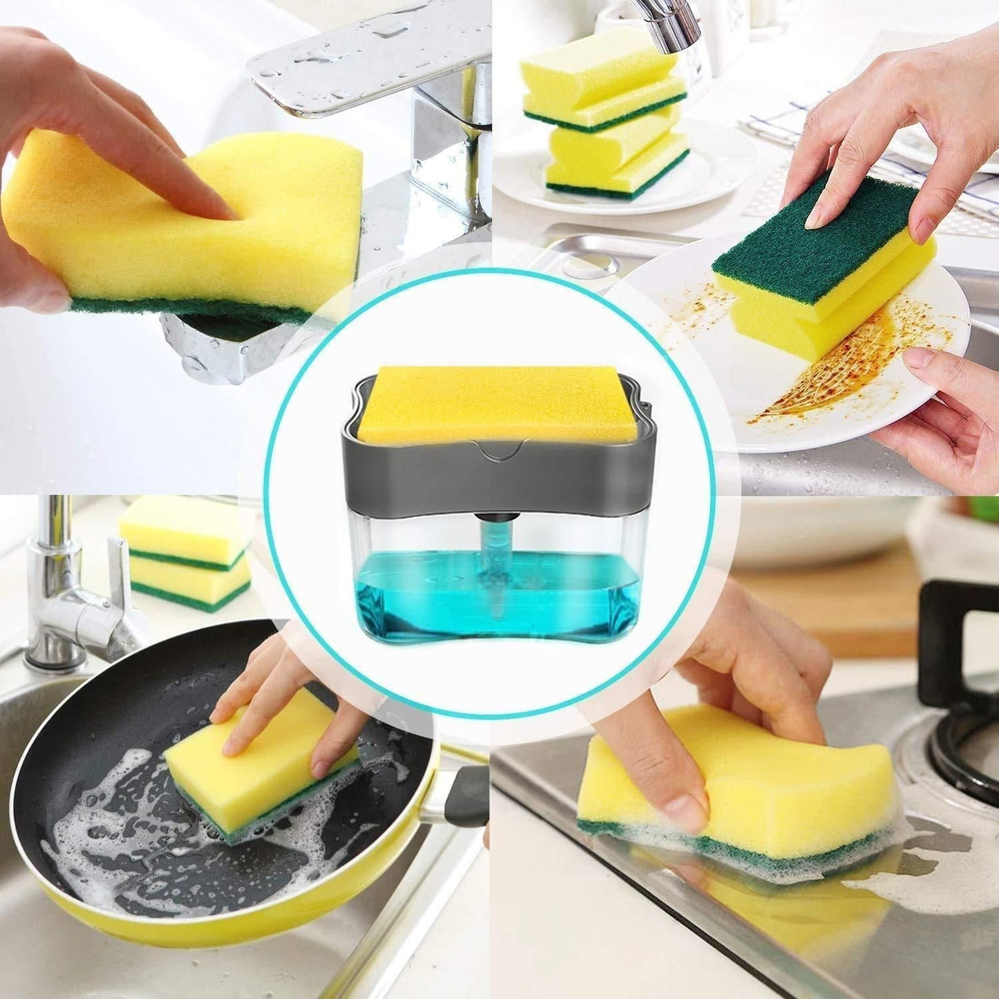 Soap Dispenser - 2 in 1 Soap Dispenser With Free Sponge ( 1000 ml, Multicolor )