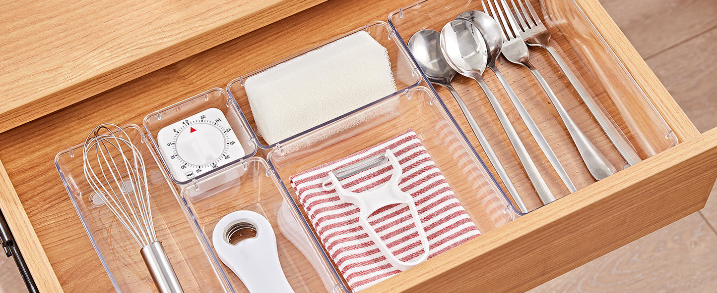 Premium Clear Plastic Drawer Organizer Set - Multi-Size