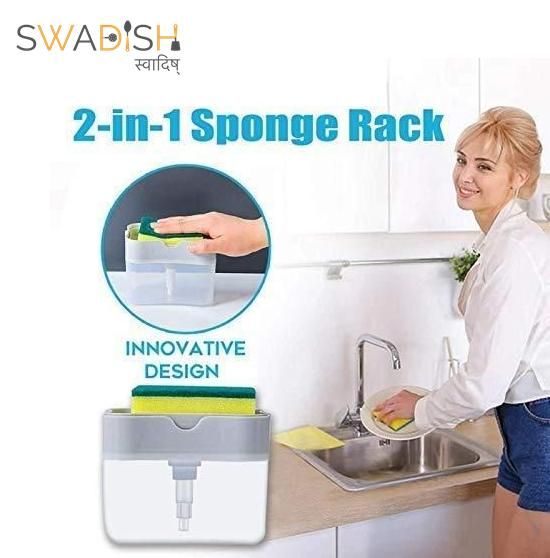 Soap Dispenser - 2 in 1 Soap Dispenser With Free Sponge ( 1000 ml, Multicolor )