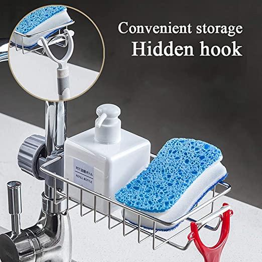 Faucet Steel Adjusting Multifunctional Kitchen Faucet Sponge Holder, Hanging Sink Organizer Caddy Rack, Towel Holder (Pack of 1)