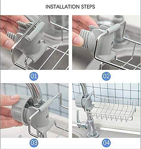 Faucet Steel Adjusting Multifunctional Kitchen Faucet Sponge Holder, Hanging Sink Organizer Caddy Rack, Towel Holder (Pack of 1)