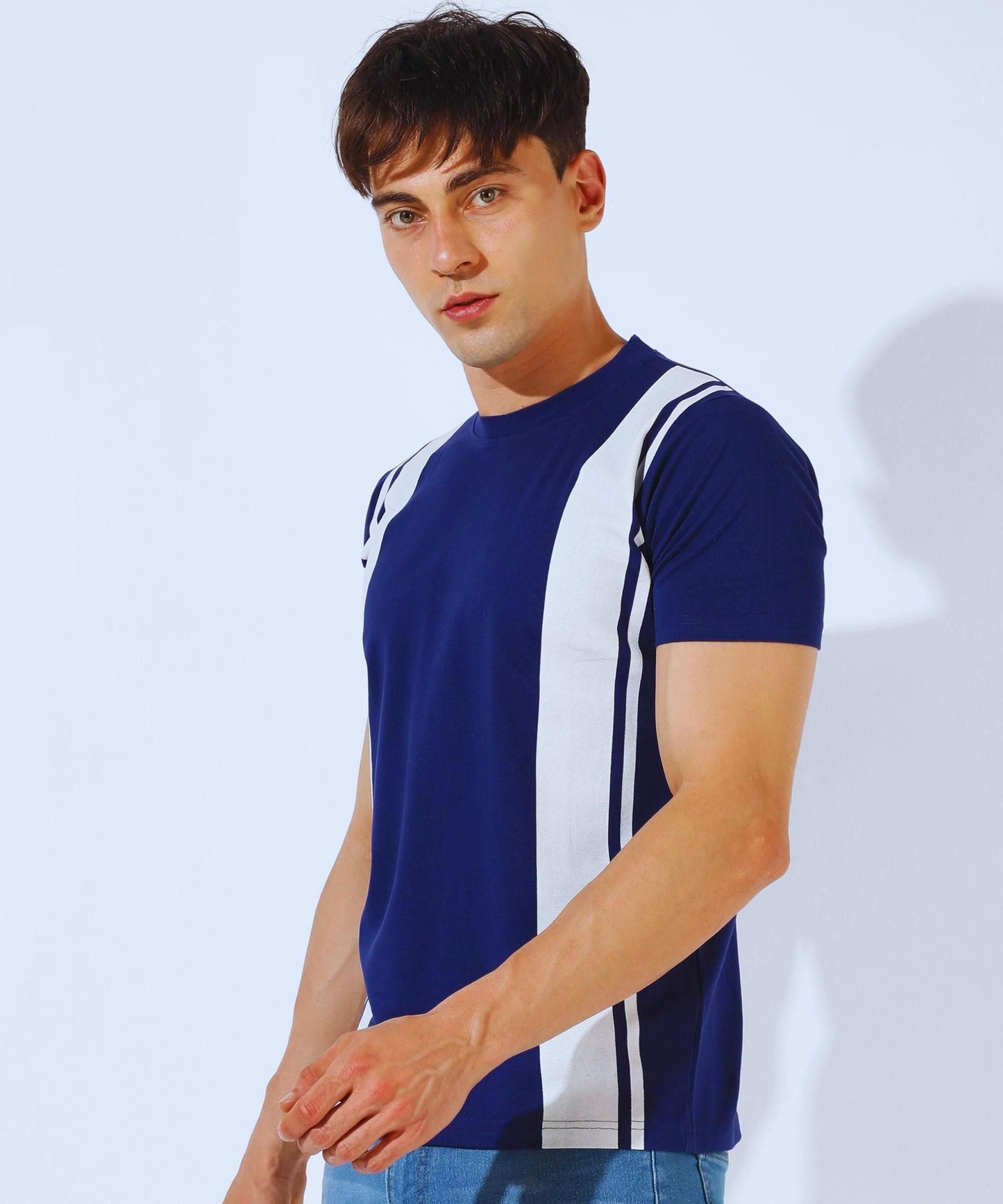 Campus Sutra Cotton Blend Color Block Half Sleeves Mens Round Neck T-Shirt