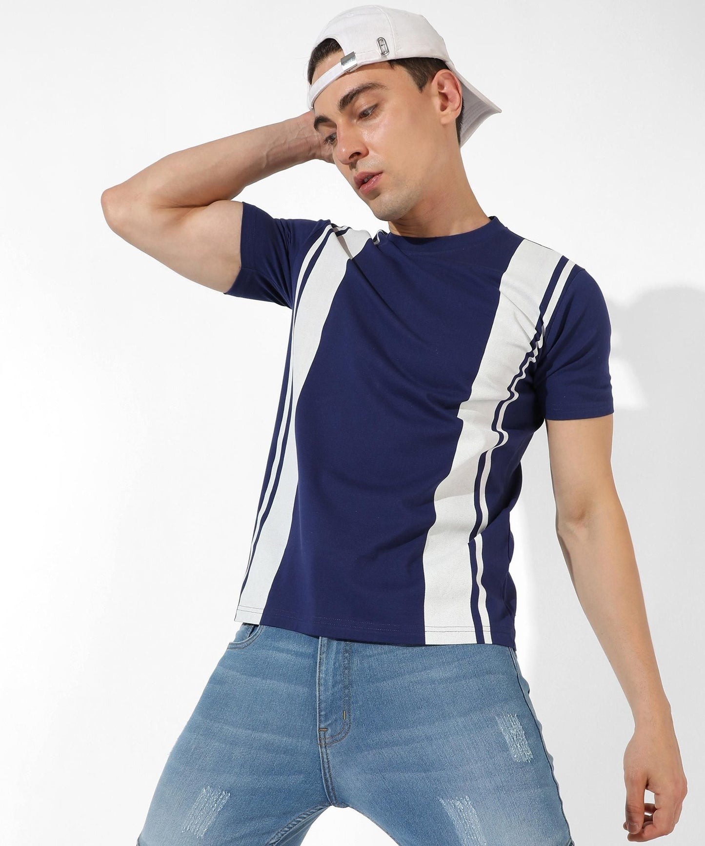 Campus Sutra Cotton Blend Color Block Half Sleeves Mens Round Neck T-Shirt