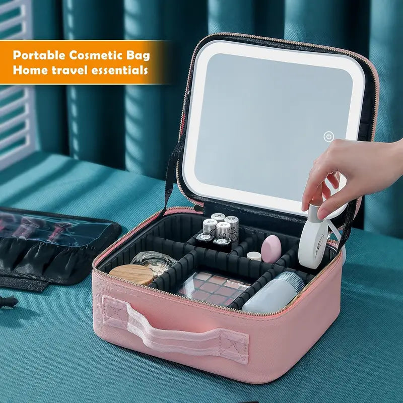 Portable LED Makeup Organizer with Mirror
